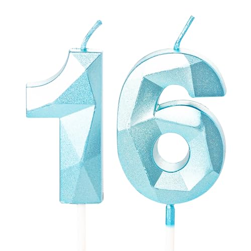 Kerzen zum 16. Geburtstag, blaue Zahl 16 Kerzen für Geburtstagskuchen, blau 16 Geburtstagskerzen für Kuchen, 16. Geburtstag, Kuchendekoration für 16 Jahre alte Jungen, Blau Kerzen zum 16. Geburtstag, blaue Zahl 16 Kerzen für Geburtstagskuchen, blau 16 Geburtstagskerzen für Kuchen, 16. Geburtstag, Kuchendekoration für 16 Jahre alte Jungen, Blau von YAAVAAW