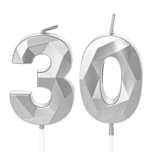 Kerzen zum 30. Geburtstag, silberne Zahl 30, Kerzen für Geburtstagskuchen, Silber, 30 Geburtstagskerzen, 30. Geburtstag, Kuchendekoration, 30. Geburtstag, Tortenaufsätze, für 30 Jahre alte Frauen, Kerzen zum 30. Geburtstag, silberne Zahl 30, Kerzen für Geburtstagskuchen, Silber, 30 Geburtstagskerzen, 30. Geburtstag, Kuchendekoration, 30. Geburtstag, Tortenaufsätze, für 30 Jahre alte Frauen, von YAAVAAW