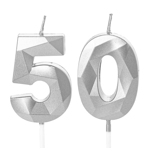 Kerzen zum 50. Geburtstag, silberne Zahl 50 Kerzen für Geburtstagskuchen, Silber 50 Geburtstagskerzen, 50. Geburtstagskerzen für Kuchen, 50. Geburtstag, Tortenaufsätze für 50 Jahre alte Frauen, Kerzen zum 50. Geburtstag, silberne Zahl 50 Kerzen für Geburtstagskuchen, Silber 50 Geburtstagskerzen, 50. Geburtstagskerzen für Kuchen, 50. Geburtstag, Tortenaufsätze für 50 Jahre alte Frauen, von YAAVAAW