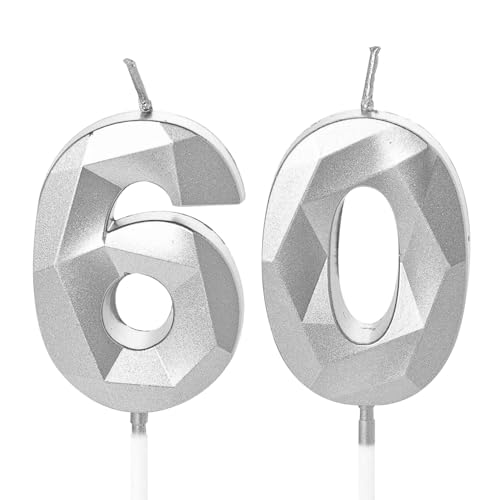 Kerzen zum 60. Geburtstag, silberfarbene Zahl 60, Kerzen für Geburtstagskuchen, Silber, 60 Geburtstagskerzen, 60. Geburtstag für Kuchen, 60. Geburtstag, Tortenaufsätze, für 60 Jahre alte Frauen, Kerzen zum 60. Geburtstag, silberfarbene Zahl 60, Kerzen für Geburtstagskuchen, Silber, 60 Geburtstagskerzen, 60. Geburtstag für Kuchen, 60. Geburtstag, Tortenaufsätze, für 60 Jahre alte Frauen, von YAAVAAW