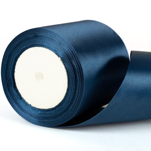 Marineblaues Satinband, 10 cm breit, dick, für Hochzeitsautos, 10,2 cm dick, für Geschenkverpackungen, Blumensträuße, Hochzeitsautoschleifen, Dekoration, Kuchengeschenke Marineblaues Satinband, 10 cm breit, dick, für Hochzeitsautos, 10,2 cm dick, für Geschenkverpackungen, Blumensträuße, Hochzeitsautoschleifen, Dekoration, Kuchengeschenke von YAAVAAW
