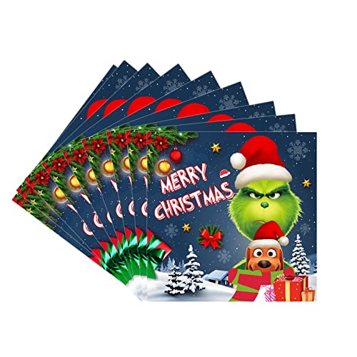 Papierservietten für Weihnachtsfeiern, 16,5 cm, Weihnachtsgeschirr, Dekoration, Grinch-Muster, Einweg-Servietten, Seidenpapier, Abendessen, Servietten für Weihnachten, Party, Tischdekoration, 20 Stück Papierservietten für Weihnachtsfeiern, 16,5 cm, Weihnachtsgeschirr, Dekoration, Grinch-Muster, Einweg-Servietten, Seidenpapier, Abendessen, Servietten für Weihnachten, Party, Tischdekoration, 20 Stück von YAAVAAW