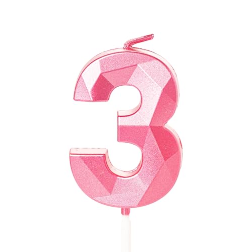 Rosa Kerze zum 3. Geburtstag für Tortenaufsätze, 3. Geburtstag Kuchenkerze von YAAVAAW