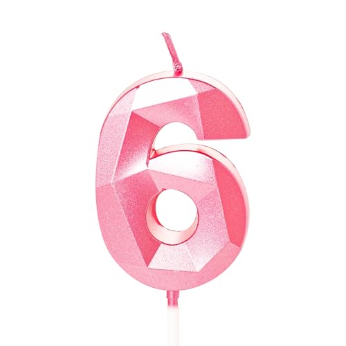 Rosa Kerze zum 6. Geburtstag für Kuchen, Tortenaufsätze zum 6. Geburtstag von YAAVAAW