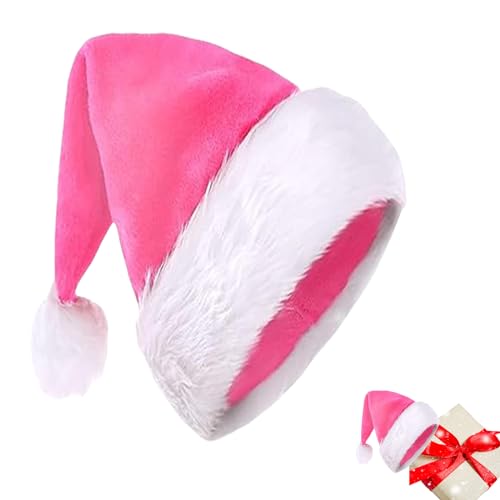 Rosafarbene Weihnachtsmütze für Erwachsene, Kinder, 32 x 45 cm, luxuriöser Weihnachtsmütze, Plüsch-Weihnachtsmannmütze, Unisex, Weihnachtsmannmütze, Weihnachtsmannmütze, Kostüm, Geschenke für Damen, von YAAVAAW