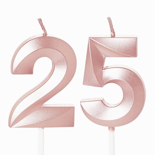 Rose Gold 25th Birthday Candles Number 25 Candles for Birthday Cake, 25 Birthday Candles for Cake, 25th Birthday Cake Candles Cake Toppers for 25 Year Old Her Women Rose Gold von YAAVAAW