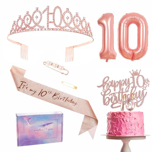 Roségoldene Dekoration zum 10. Geburtstag für Mädchen. Krone. Dekorationen für Geburtstagskuchen. Nummer zehn. Folienballons. Kerze. Geschenke zum 10. Geburtstag für Mädchen Roségoldene Dekoration zum 10. Geburtstag für Mädchen. Krone. Dekorationen für Geburtstagskuchen. Nummer zehn. Folienballons. Kerze. Geschenke zum 10. Geburtstag für Mädchen von YAAVAAW