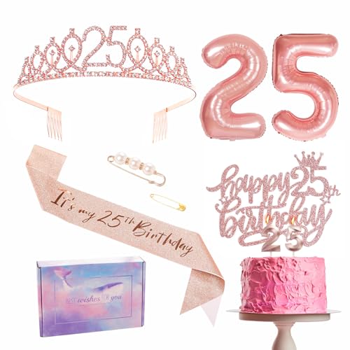 Roségoldene Dekorationen zum 25. Geburtstag, Geburtstagsparty-Bänder, Kronen, Geburtstagstorte, Zahl 25, Folienballons, Kerzen, Geschenke zum 25. Geburtstag für Sie und Frauen Roségoldene Dekorationen zum 25. Geburtstag, Geburtstagsparty-Bänder, Kronen, Geburtstagstorte, Zahl 25, Folienballons, Kerzen, Geschenke zum 25. Geburtstag für Sie und Frauen von YAAVAAW