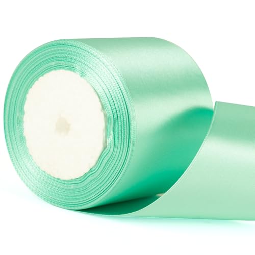 Satinband, 75 mm, Mintgrün, dick, für Hochzeitsauto und Geschenkverpackung, 7,6 cm breit von YAAVAAW