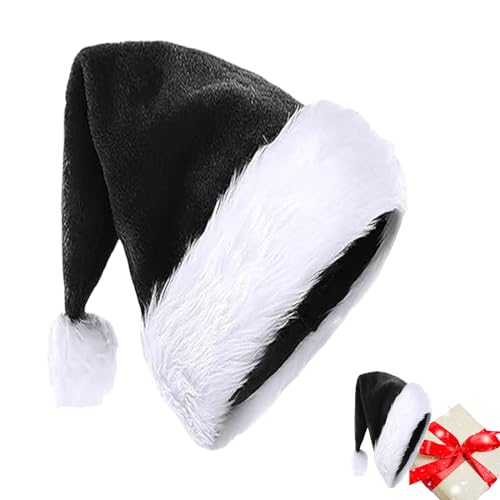 Schwarze Weihnachtsmütze für Erwachsene, Kinder, 32 x 45 cm, luxuriöse Weihnachtsmütze, Plüsch-Weihnachtsmannmütze, Unisex, Weihnachtsmannmütze, Weihnachtsmannmütze, Kostüm, Geschenke für Damen, von YAAVAAW
