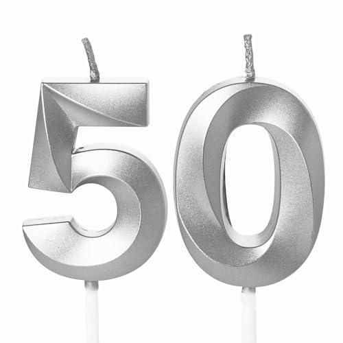 Silberne Kerzen zum 50. Geburtstag, Zahl 50 Kerzen für Geburtstagskuchen, Silber 50 Geburtstagskerzen, 50. Geburtstag für Kuchen, 50. Geburtstag, Tortenaufsätze für 50 Jahre alte Frauen, Männer, Silberne Kerzen zum 50. Geburtstag, Zahl 50 Kerzen für Geburtstagskuchen, Silber 50 Geburtstagskerzen, 50. Geburtstag für Kuchen, 50. Geburtstag, Tortenaufsätze für 50 Jahre alte Frauen, Männer, von YAAVAAW