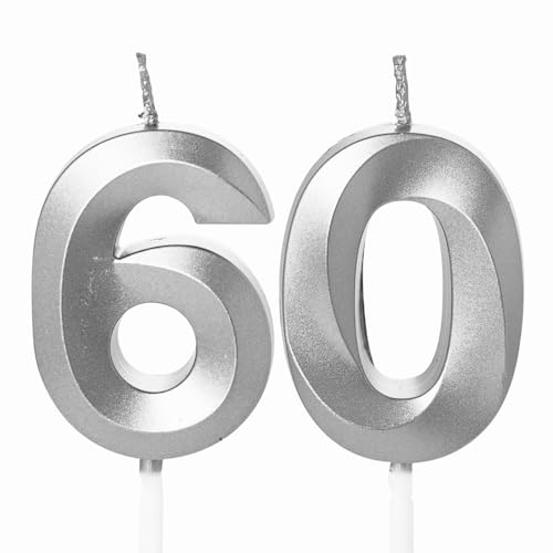 Silberne Kerzen zum 60. Geburtstag, Zahl 60 Kerzen für Geburtstagskuchen, Silber 60 Geburtstagskerzen zum 60. Geburtstag, 60. Geburtstag, Tortenaufsätze, für 60 Jahre alte Frauen, Männer, Silber Silberne Kerzen zum 60. Geburtstag, Zahl 60 Kerzen für Geburtstagskuchen, Silber 60 Geburtstagskerzen zum 60. Geburtstag, 60. Geburtstag, Tortenaufsätze, für 60 Jahre alte Frauen, Männer, Silber von YAAVAAW