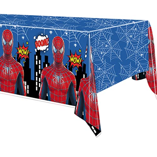 Spiderman-Party-Tischdecke für Jungen, 130 x 220 cm, blaue Superhelden-Party-Tischdecke, Kunststoff, Marvel Avengers, Spiderman-Tischdecke, Party-Dekorationen von YAAVAAW