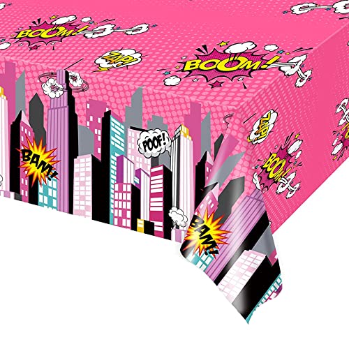 Superhelden-Party-Tischdecke für Mädchen, 130x220 cm, rosa Superhelden-Tischdecke, Kunststoff, Superhelden-Tischdecke, Party für Kinder, Babyparty, Geburtstag, Tischdekoration, Zubehör von YAAVAAW