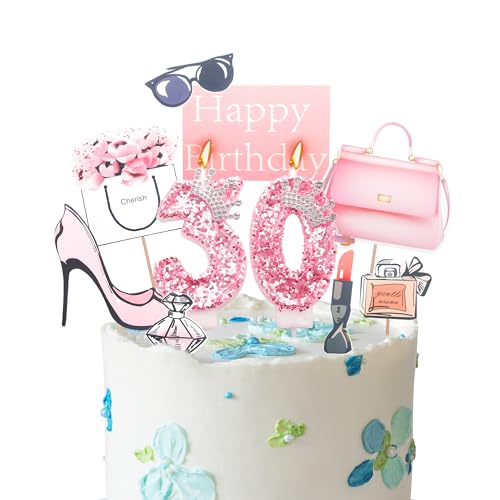 Tortenaufsätze zum 30. Geburtstag, Geburtstagskerzen, rosa Zahl 30, Kerzen für Geburtstagskuchen, personalisierbar zum 30. Geburtstag, Kuchendekorationen für Frauen zum 30. Geburtstag von YAAVAAW