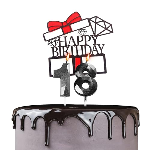 Tortenaufsatz "Happy 18th Birthday", Geburtstagskerzen, schwarze Zahl 18, Kerzen für Geburtstagskuchen, personalisierbar zum 18. Geburtstag, Kuchendekoration für Mädchen und Sie von YAAVAAW