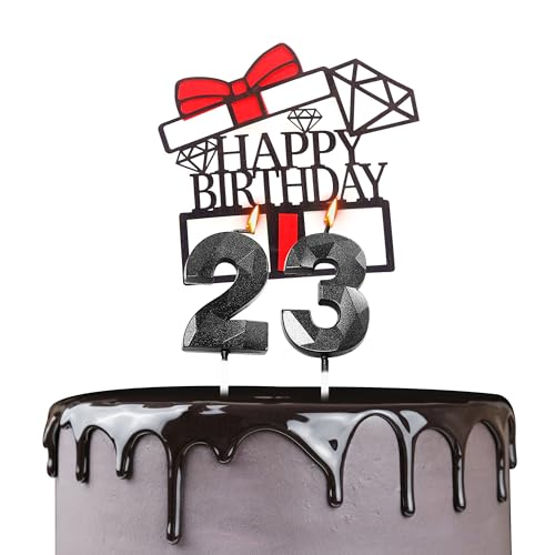 Tortenaufsatz "Happy 23th Birthday", Geburtstagskerzen, schwarze Zahl 23, Kerzen für Geburtstagskuchen, personalisierbar, 23. Geburtstag, Kuchendekoration für Frauen von YAAVAAW