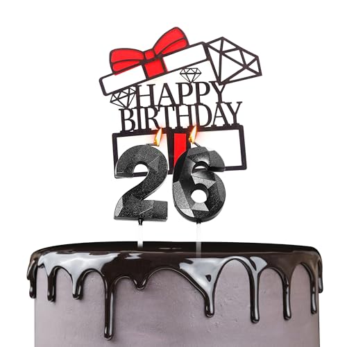 Tortenaufsatz "Happy 26th Birthday", Geburtstagskerzen, schwarze Zahl 26, Kerzen für Geburtstagskuchen, personalisierbar, 26. Geburtstag, Kuchendekoration für Frauen Tortenaufsatz "Happy 26th Birthday", Geburtstagskerzen, schwarze Zahl 26, Kerzen für Geburtstagskuchen, personalisierbar, 26. Geburtstag, Kuchendekoration für Frauen von YAAVAAW