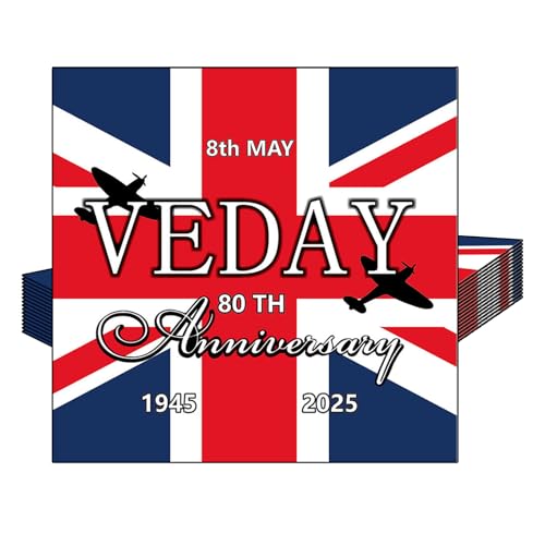VE Day Partygeschirr zum 80. Hochzeitstag, Kunststoff-Tischdecke, Pappteller, Servietten, Servietten und Becher für 2025 VE-Tag, 80. Jahrestag, Party-Dekorationen (Napkins) von YAAVAAW