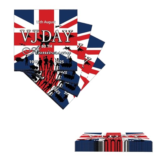 VJ Day Partygeschirr zum 80. Hochzeitstag, Kunststoff-Tischdecke, Pappteller, Servietten, Servietten und Becher für 2025 VJ Day 80. Jahrestag Party Dekorationen (Napkins A) von YAAVAAW