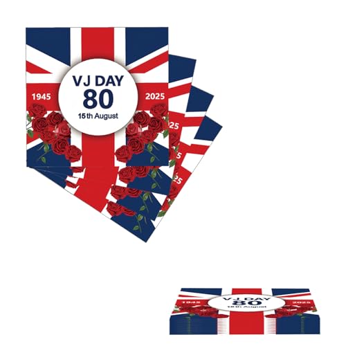 VJ Day Partygeschirr zum 80. Hochzeitstag, Kunststoff-Tischdecke, Pappteller, Servietten, Servietten und Becher für 2025 VJ Day 80. Jahrestag Party Dekorationen (Napkins B) von YAAVAAW