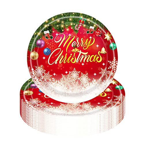 YAAVAAW 16 Stück Weihnachts-Party-Pappteller, 23 cm, Merry Christmas, Geschirr, Dekoration, roter Schnee, Weihnachtsbaum-Muster, Einweg-Pappteller, Partyzubehör, Tischdekorationen von YAAVAAW
