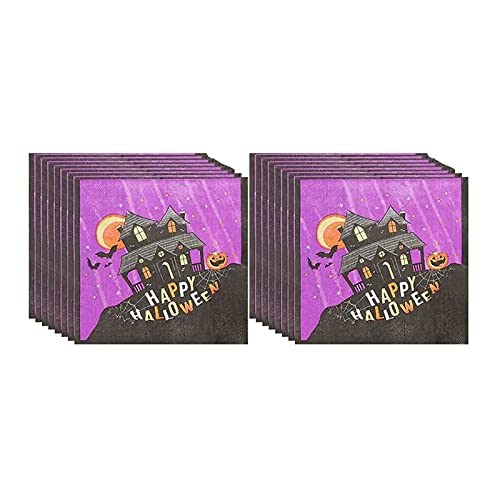 YAAVAAW 20 Stück Violett Halloween Servietten 16.5cm,Papierservietten mit Fledermaus Muster,Weich Servietten Kindergeburtstag,Tischdekoration Perfekt für Partydeko Halloween Party Gruselfest von YAAVAAW