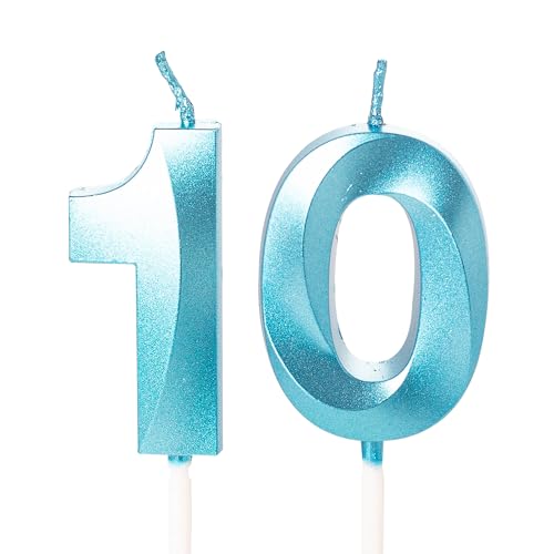 Zahlenkerze, blau, Geburtstagskerzen für Kuchen, Geburtstagskerzen, Kuchenaufsatz für Kinder, Jungen, Geburtstag, Hochzeit, Firma, Jahrestag, Kuchendekorationen (Blau, 10) von YAAVAAW