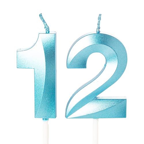 Zahlenkerze, blau, Geburtstagskerzen für Kuchen, Geburtstagskerzen, Kuchenaufsatz für Kinder, Jungen, Geburtstag, Hochzeit, Firma, Jahrestag, Kuchendekorationen (Blau, 12) von YAAVAAW