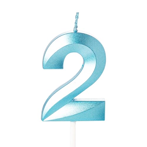 Zahlenkerze, blau, Geburtstagskerzen für Kuchen, Geburtstagskerzen, Kuchenaufsatz für Kinder, Jungen, Geburtstag, Hochzeit, Firma, Jahrestag, Kuchendekorationen (Blau, 2) von YAAVAAW