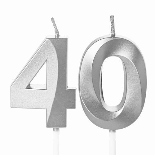 Zahlenkerze, silberfarben, Geburtstagskerzen für Kuchen, Geburtstagskerzen, Kuchenaufsatz für Kinder, Jungen, Geburtstag, Hochzeit, Firma, Jahrestag, Kuchendekorationen (Silber, 40) von YAAVAAW