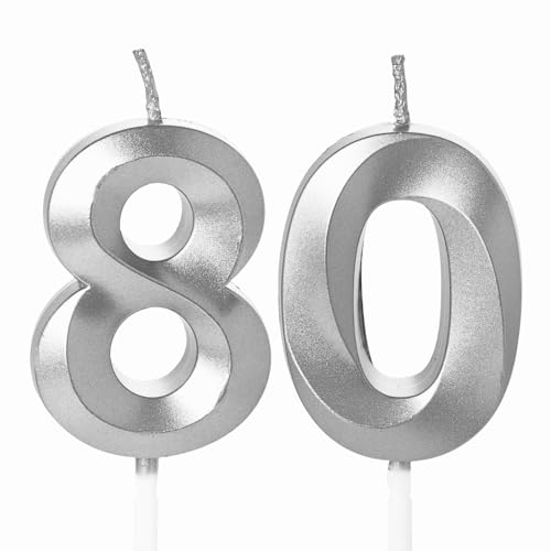 Zahlenkerze, silberfarben, Geburtstagskerzen für Kuchen, Geburtstagskerzen, Kuchenaufsatz für Kinder, Jungen, Geburtstag, Hochzeit, Firma, Jahrestag, Kuchendekorationen (Silber, 80) von YAAVAAW