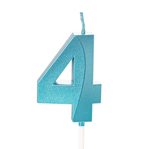 Zahlenkerze für Kuchen, Geburtstagskerzen für Kuchen, Geburtstagskerzen, Kuchenaufsatz für Kinder, Jungen, Geburtstag, Hochzeit, Firma, Jahrestag, Kuchendekorationen (Blau, 4) von YAAVAAW