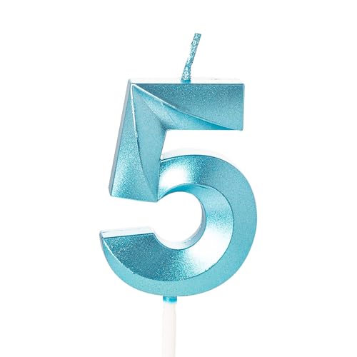 Zahlenkerze für Kuchen, Geburtstagskerzen für Kuchen, Geburtstagskerzen, Kuchenaufsatz für Kinder, Jungen, Geburtstag, Hochzeit, Firma, Jahrestag, Kuchendekorationen (Blau, 5) von YAAVAAW