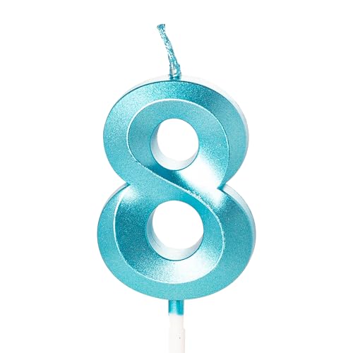 Zahlenkerze für Kuchen, Geburtstagskerzen für Kuchen, Geburtstagskerzen, Kuchenaufsatz für Kinder, Jungen, Geburtstag, Hochzeit, Firma, Jahrestag, Kuchendekorationen (Blau, 8) von YAAVAAW