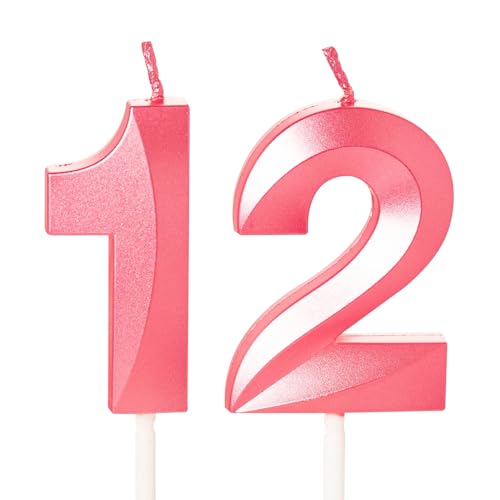 Zahlenkerze für Kuchen, Geburtstagskerzen für Kuchen, Geburtstagskerzen, Kuchenaufsatz für Kinder, Jungen, Geburtstag, Hochzeit, Firma, Jahrestag, Kuchendekorationen (Rosa, 12) von YAAVAAW