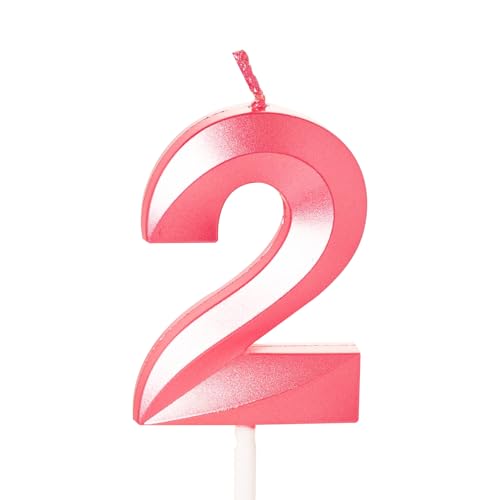 Zahlenkerze für Kuchen, Geburtstagskerzen für Kuchen, Geburtstagskerzen, Kuchenaufsatz für Kinder, Jungen, Geburtstag, Hochzeit, Firma, Jahrestag, Kuchendekorationen (Rosa, 2) von YAAVAAW