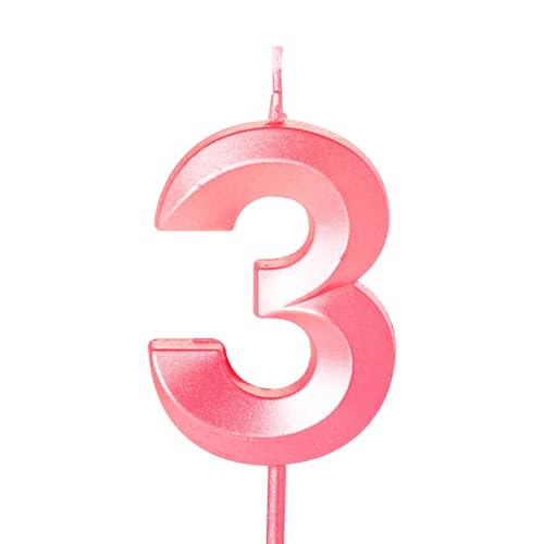 Zahlenkerze für Kuchen, Geburtstagskerzen für Kuchen, Geburtstagskerzen, Kuchenaufsatz für Kinder, Jungen, Geburtstag, Hochzeit, Firma, Jahrestag, Kuchendekorationen (Rosa, 3) von YAAVAAW