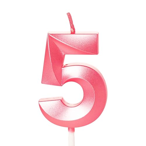 Zahlenkerze für Kuchen, Geburtstagskerzen für Kuchen, Geburtstagskerzen, Kuchenaufsatz für Kinder, Jungen, Geburtstag, Hochzeit, Firma, Jahrestag, Kuchendekorationen (Rosa, 5) von YAAVAAW