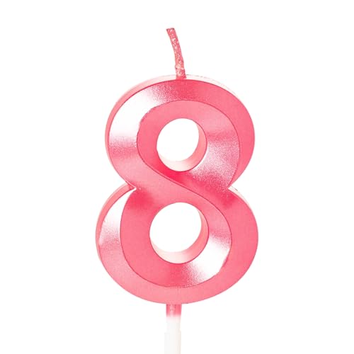Zahlenkerze für Kuchen, Geburtstagskerzen für Kuchen, Geburtstagskerzen, Kuchenaufsatz für Kinder, Jungen, Geburtstag, Hochzeit, Firma, Jahrestag, Kuchendekorationen (Rosa, 8) von YAAVAAW