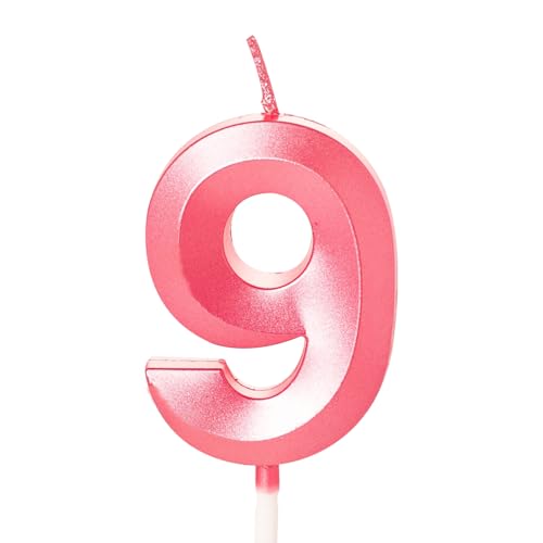 Zahlenkerze für Kuchen, Geburtstagskerzen für Kuchen, Geburtstagskerzen, Kuchenaufsatz für Kinder, Jungen, Geburtstag, Hochzeit, Firma, Jahrestag, Kuchendekorationen (Rosa, 9) von YAAVAAW