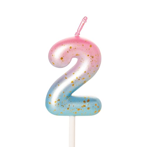 Zahlenkerze für Kuchen, Geburtstagskerzen für Kuchen, Geburtstagskerzen, Kuchenaufsatz für Kinder, Jungen, Geburtstag, Hochzeit, Firma, Jahrestag, Kuchendekorationen (Rosa, Blau, 2) von YAAVAAW