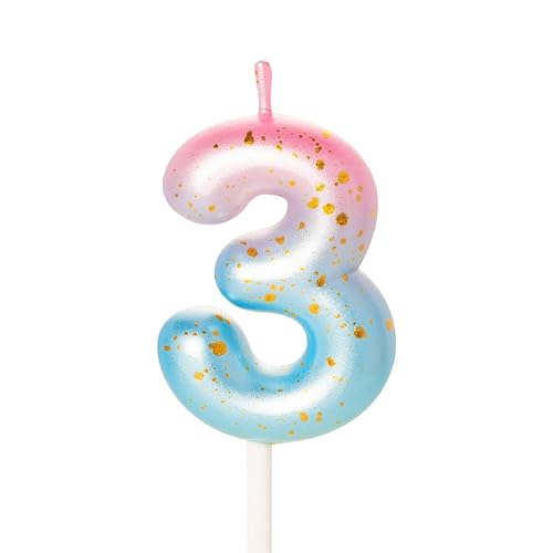 Zahlenkerze für Kuchen, Geburtstagskerzen für Kuchen, Geburtstagskerzen, Kuchenaufsatz für Kinder, Jungen, Geburtstag, Hochzeit, Firma, Jahrestag, Kuchendekorationen (Rosa, Blau, 3) von YAAVAAW