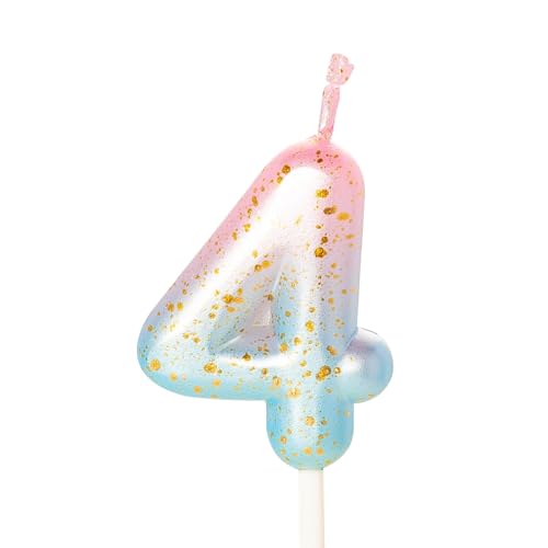 Zahlenkerze für Kuchen, Geburtstagskerzen für Kuchen, Geburtstagskerzen, Kuchenaufsatz für Kinder, Jungen, Geburtstag, Hochzeit, Firma, Jahrestag, Kuchendekorationen (Rosa, Blau, 4) von YAAVAAW