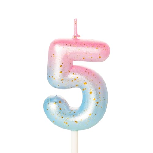 Zahlenkerze für Kuchen, Geburtstagskerzen für Kuchen, Geburtstagskerzen, Kuchenaufsatz für Kinder, Jungen, Geburtstag, Hochzeit, Firma, Jahrestag, Kuchendekorationen (Rosa, Blau, 5) von YAAVAAW