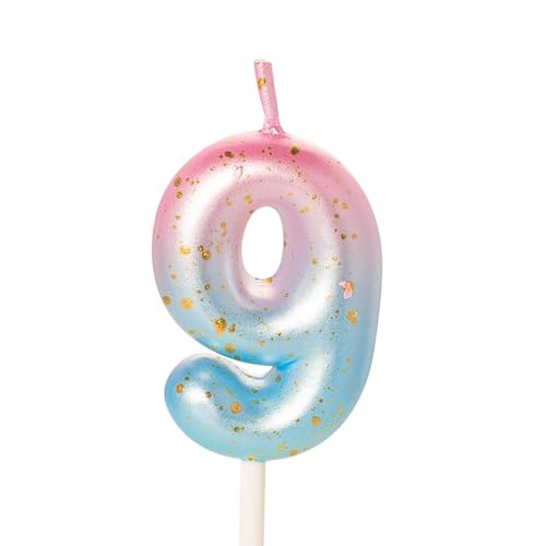 Zahlenkerze für Kuchen, Geburtstagskerzen für Kuchen, Geburtstagskerzen, Kuchenaufsatz für Kinder, Jungen, Geburtstag, Hochzeit, Firma, Jahrestag, Kuchendekorationen (Rosa, Blau, 9) von YAAVAAW