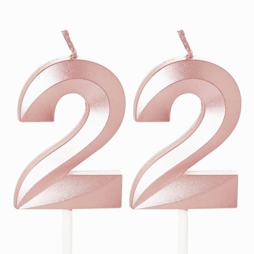 Zahlenkerze in Roségold, Geburtstagskerzen für Kuchen, Geburtstagskerzen, Kuchenaufsatz für Kinder, Jungen, Geburtstag, Hochzeit, Firma, Jahrestag, Kuchendekorationen (Roségold, 22) von YAAVAAW