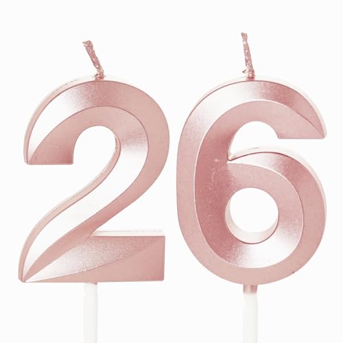 Zahlenkerze in Roségold, Geburtstagskerzen für Kuchen, Geburtstagskerzen, Kuchenaufsatz für Kinder, Jungen, Geburtstag, Hochzeit, Firma, Jahrestag, Kuchendekorationen (Roségold, 26) von YAAVAAW