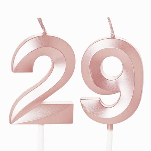 Zahlenkerze in Roségold, Geburtstagskerzen für Kuchen, Geburtstagskerzen, Kuchenaufsatz für Kinder, Jungen, Geburtstag, Hochzeit, Firma, Jahrestag, Kuchendekorationen (Roségold, 29) von YAAVAAW