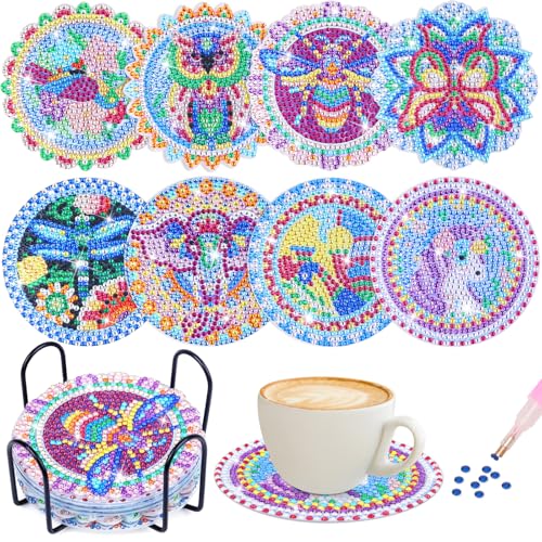 Diamond Painting Untersetzer mit Halter, 8 Stück Tierthema Diamond Painting Basteln für Tassen, 5D DIY Diamant-Painting Untersetzer Set für Anfänger Erwachsene Kinder Diamond Painting Untersetzer mit Halter, 8 Stück Tierthema Diamond Painting Basteln für Tassen, 5D DIY Diamant-Painting Untersetzer Set für Anfänger Erwachsene Kinder von YACA